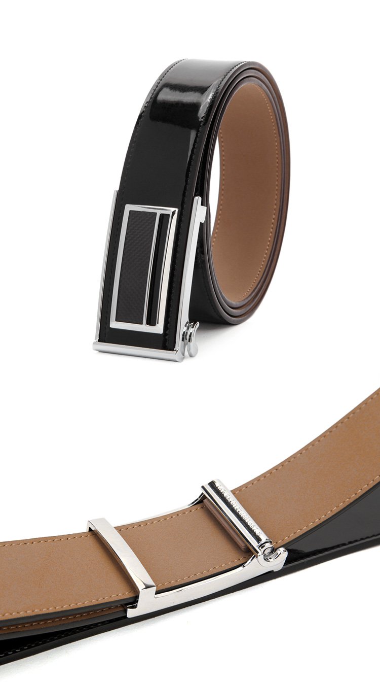 宴会旅行休闲商务光面纯色进口牛皮真皮内穿拨动扣