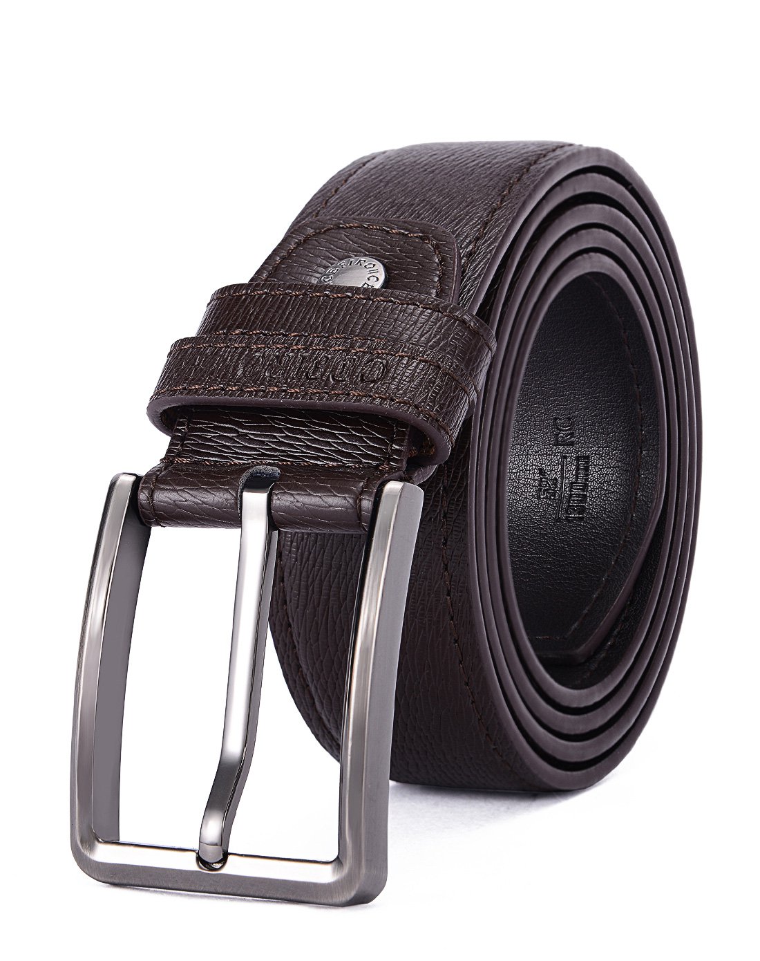 塞飞洛二层牛皮光面男士皮带咖色