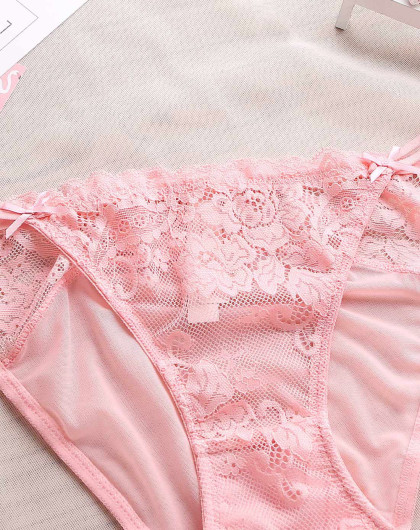 日系少女性感蕾丝低腰诱惑女士三角内裤粉色