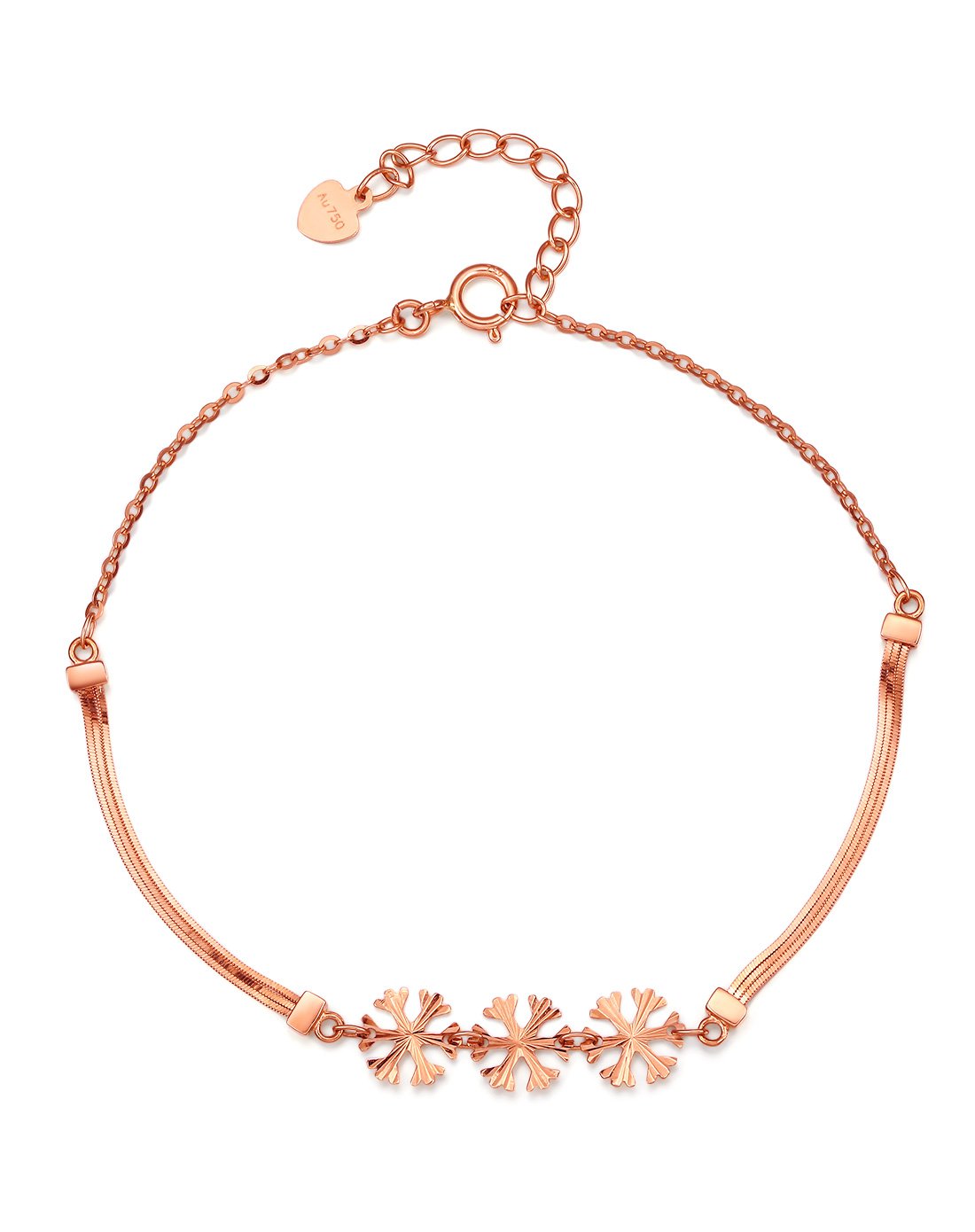 黛慕妮 18k金玫瑰金雪花手链新品如图