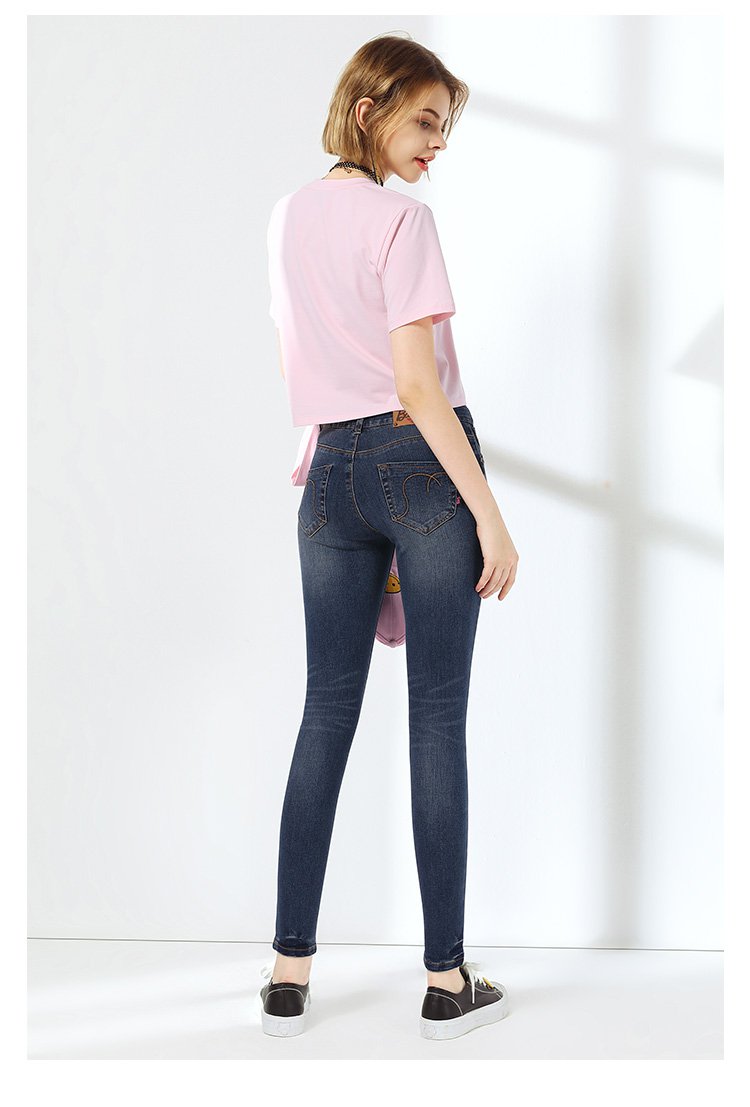 芭比洗水猫须紧身牛仔小脚裤