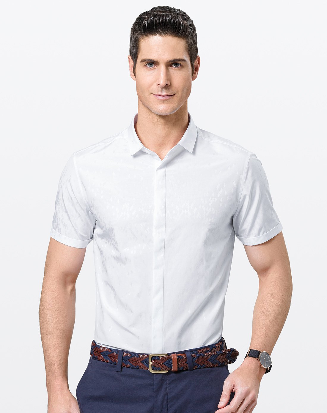 男士休闲舒适衬衫青年翻领上衣