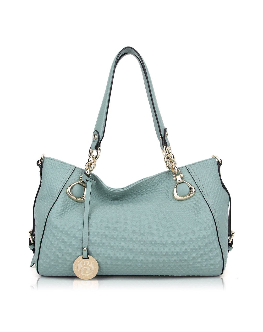 压花链条旅行休闲纯色柔软牛皮革真皮优雅休闲手提包女包咖啡