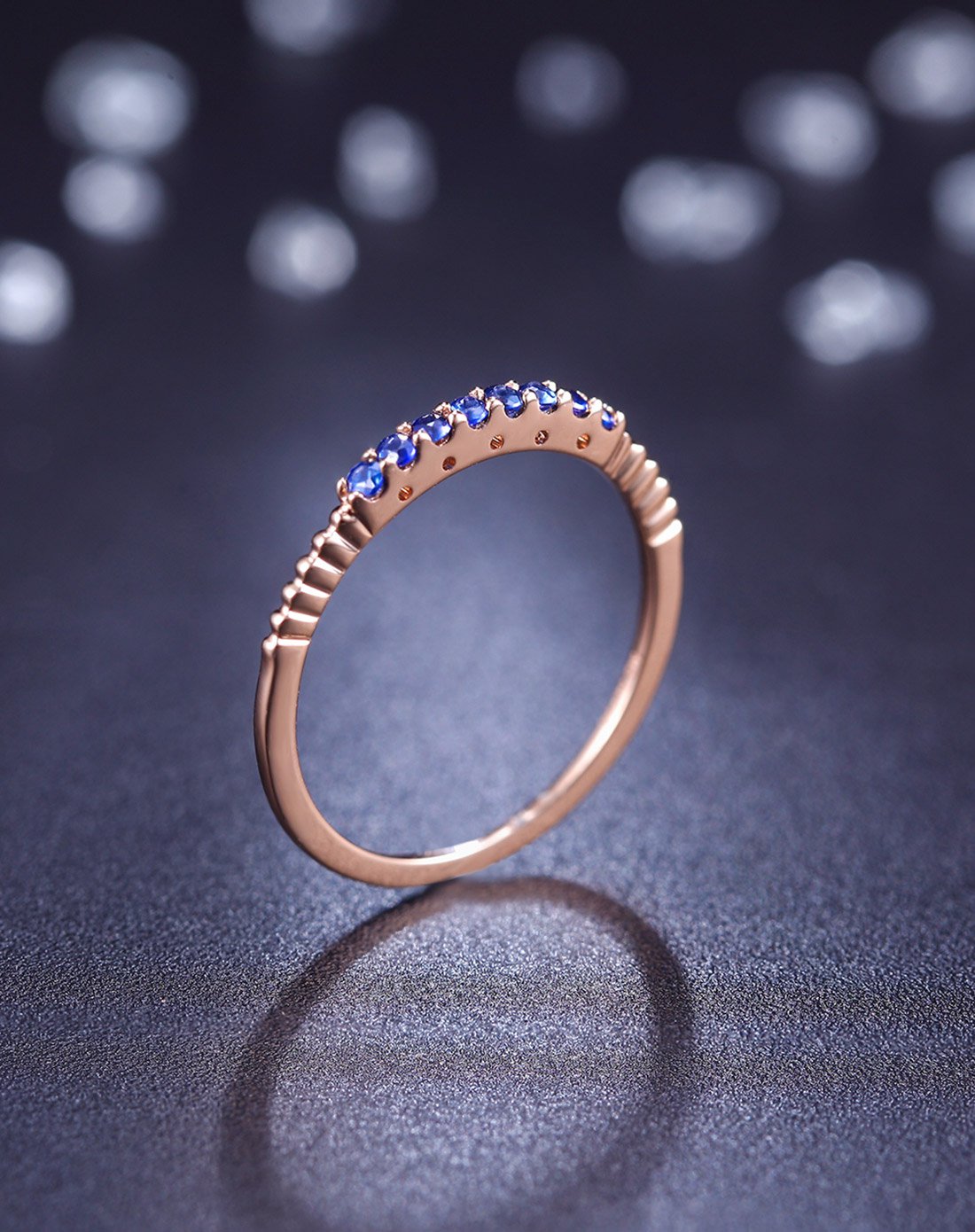 喜钻 新品18k金蓝宝石女戒排戒组合戒