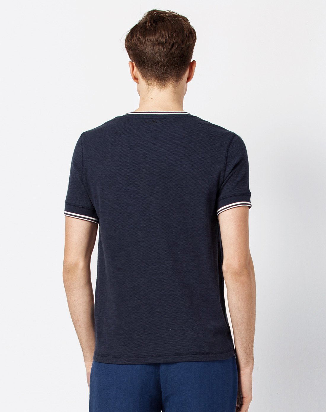 男款棉制袖口宽罗纹薄款针织短袖圆领t恤