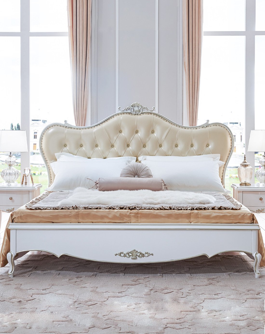 [简欧罗兰]欧式皮艺精美拉扣太子床