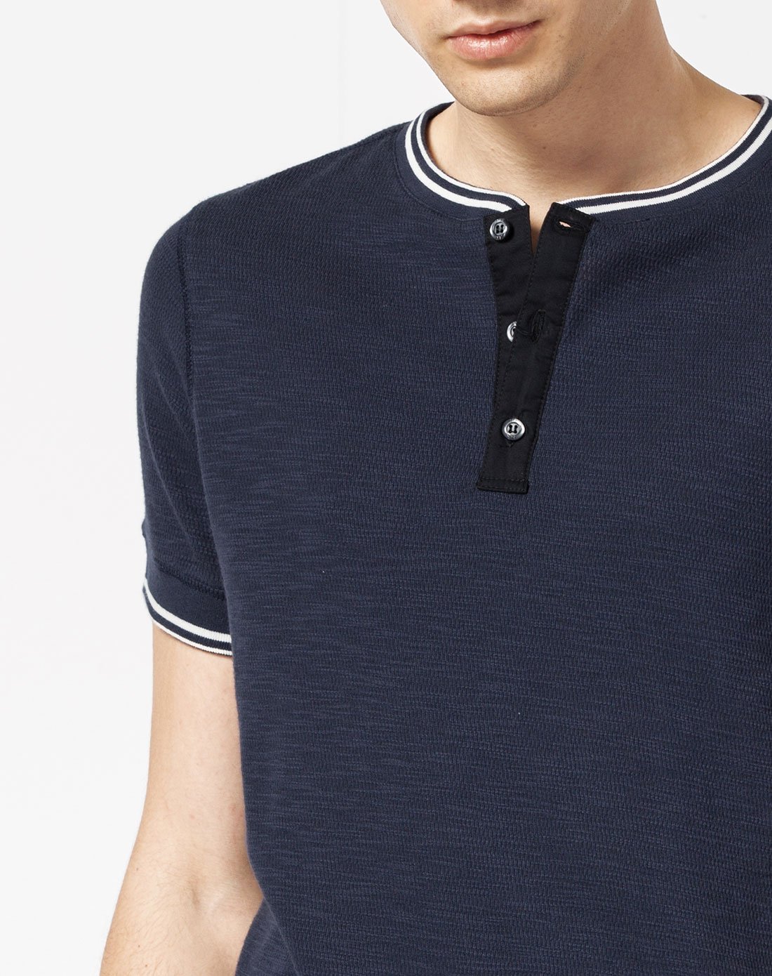 男款棉制袖口宽罗纹薄款针织短袖圆领t恤