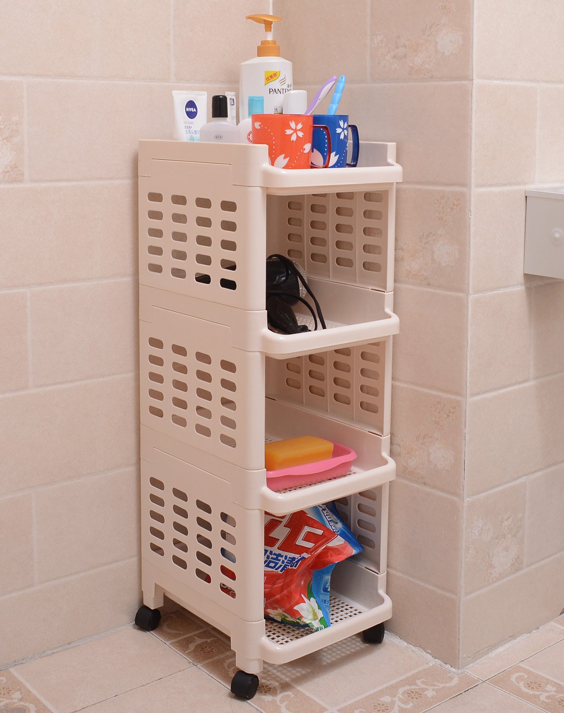 百草园置物架 浴室 厨房多用收纳架 象牙白 8337