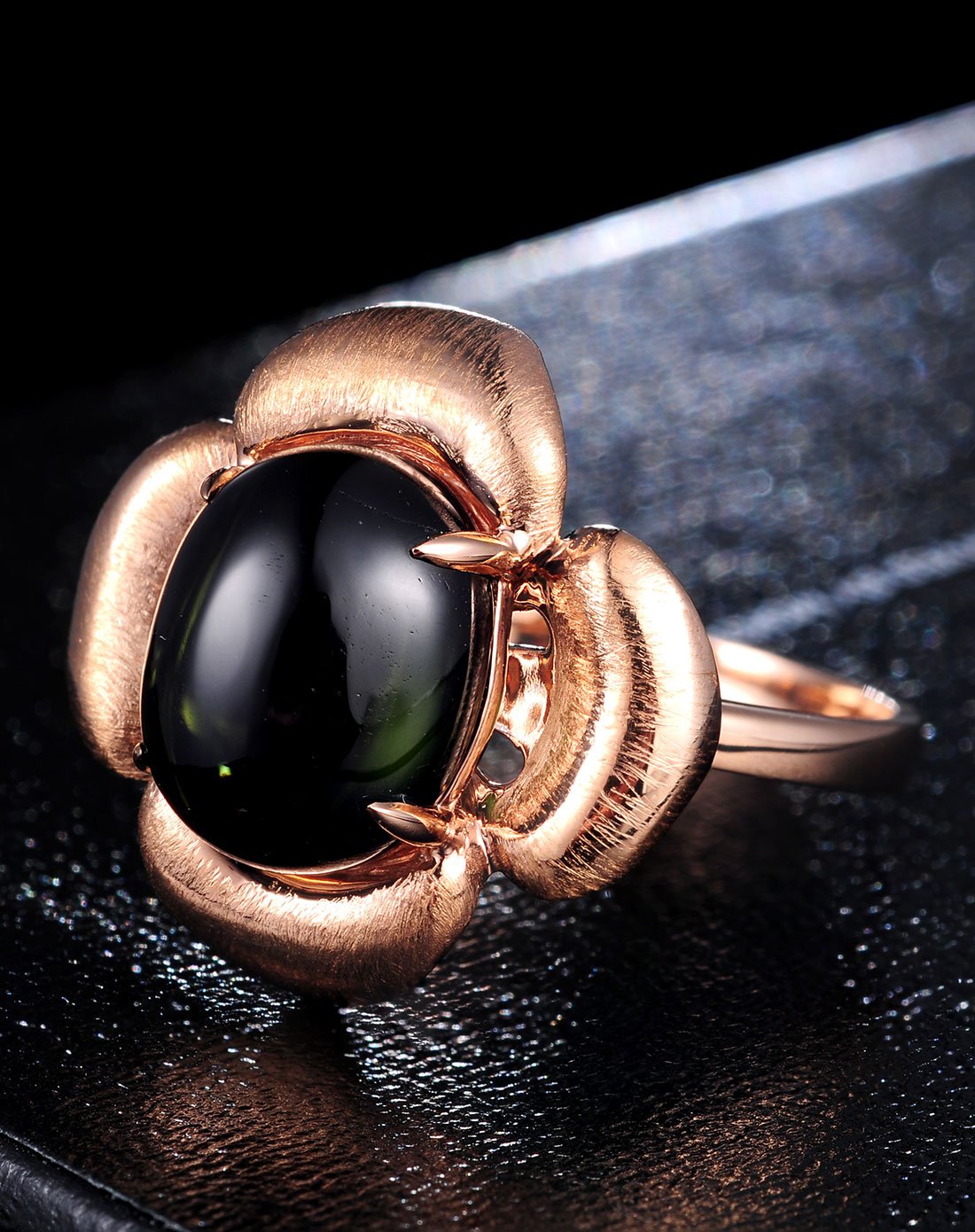 鑫万福 新品18k金5.4ct墨绿色碧玺女戒