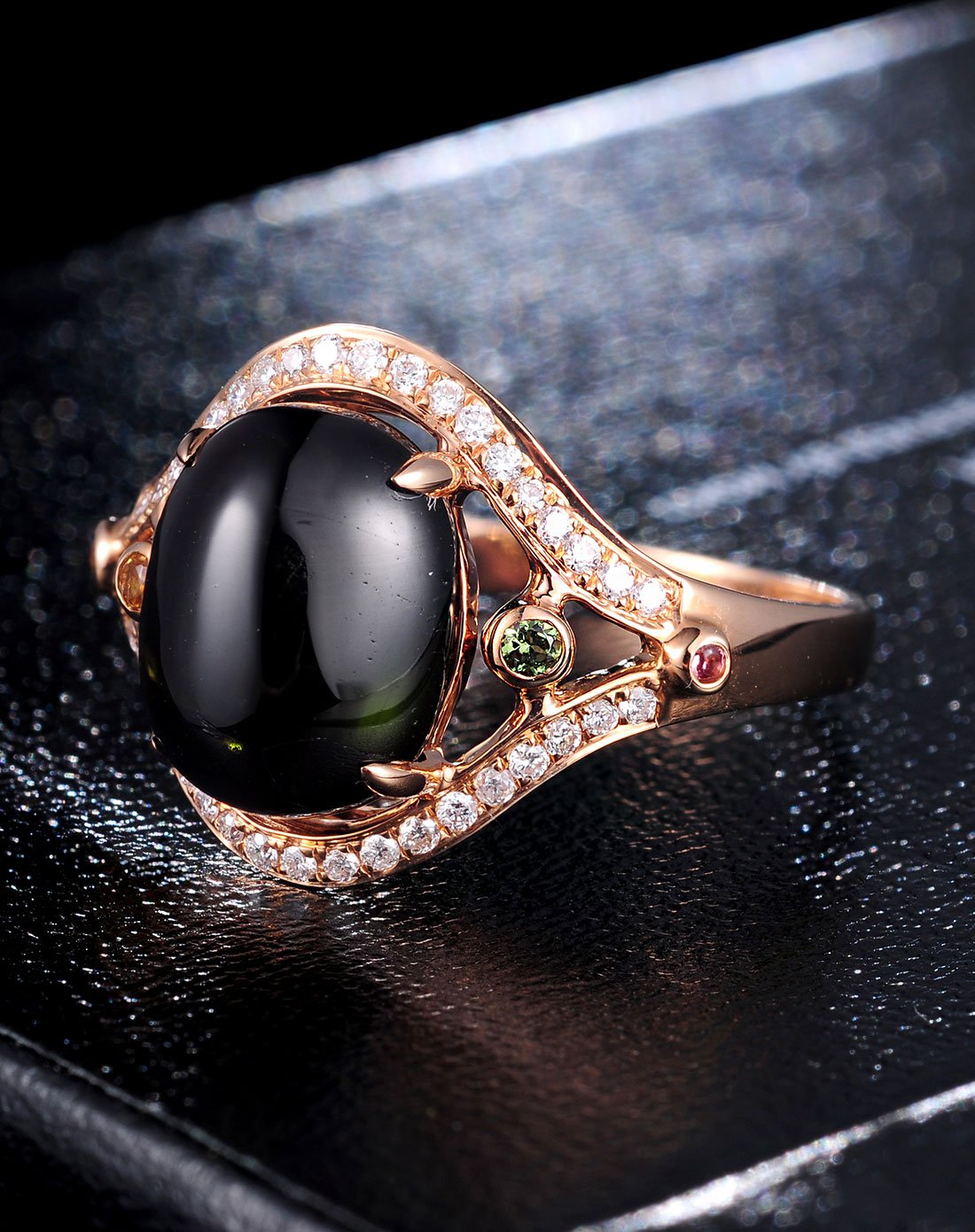 鑫万福 新品18k金4ct墨绿色碧玺女戒