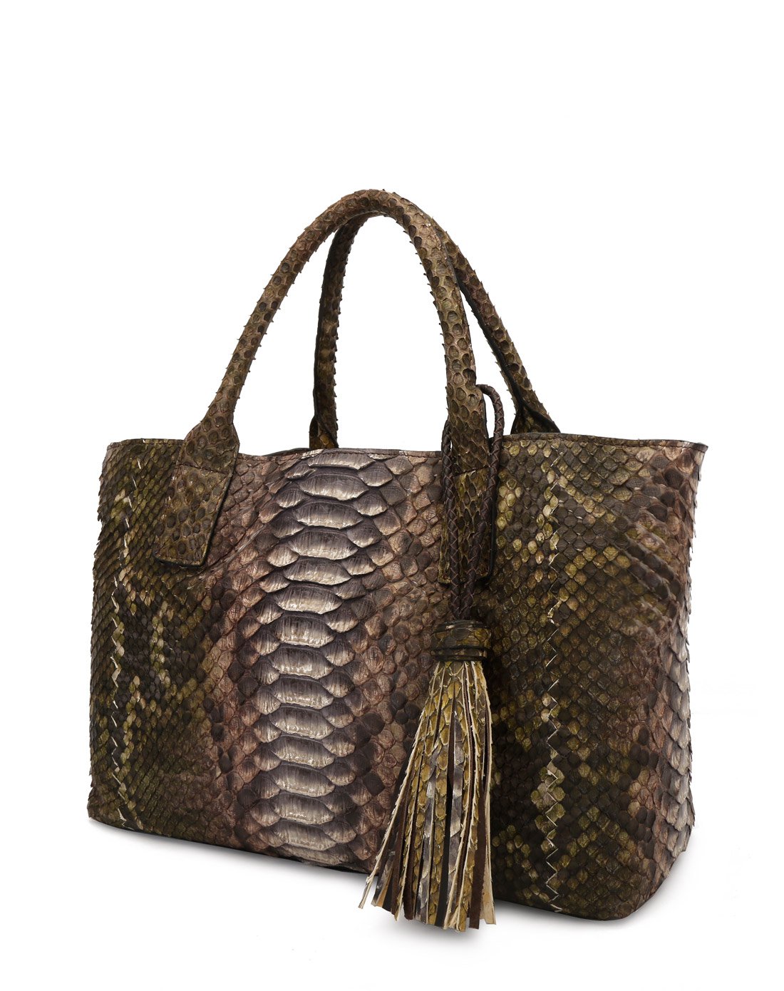 高端定制款轻奢经典蟒蛇纹手提包托特包实用大包蛇皮女包