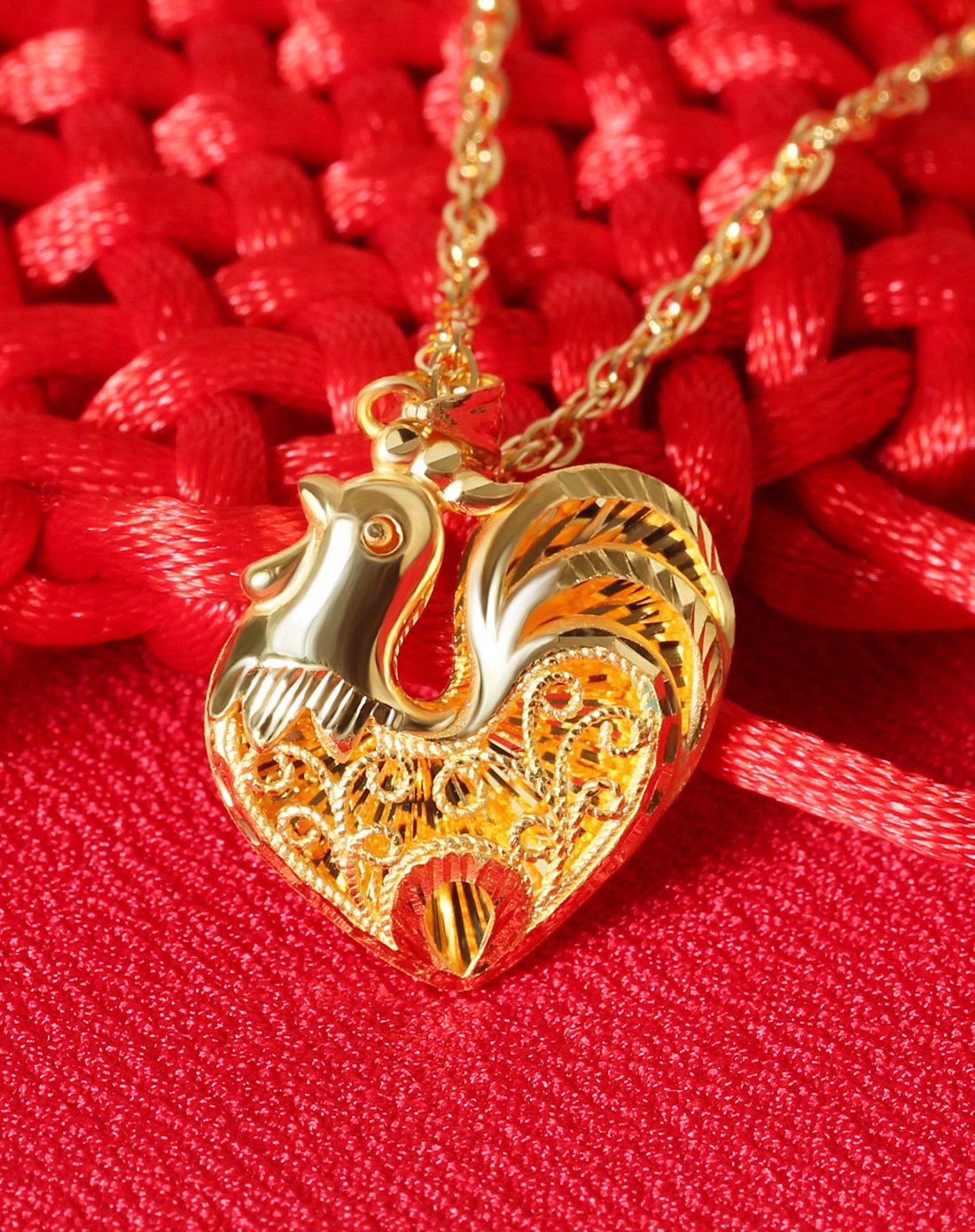 翠绿 足金花丝金鸡吊坠(计价/不含链)