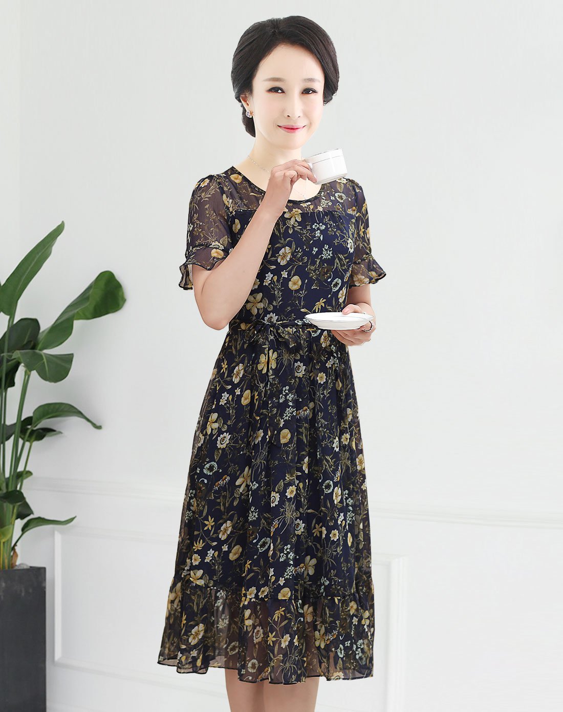 2017新款中年妈妈装夏装连衣裙30-40-50岁中老年女装