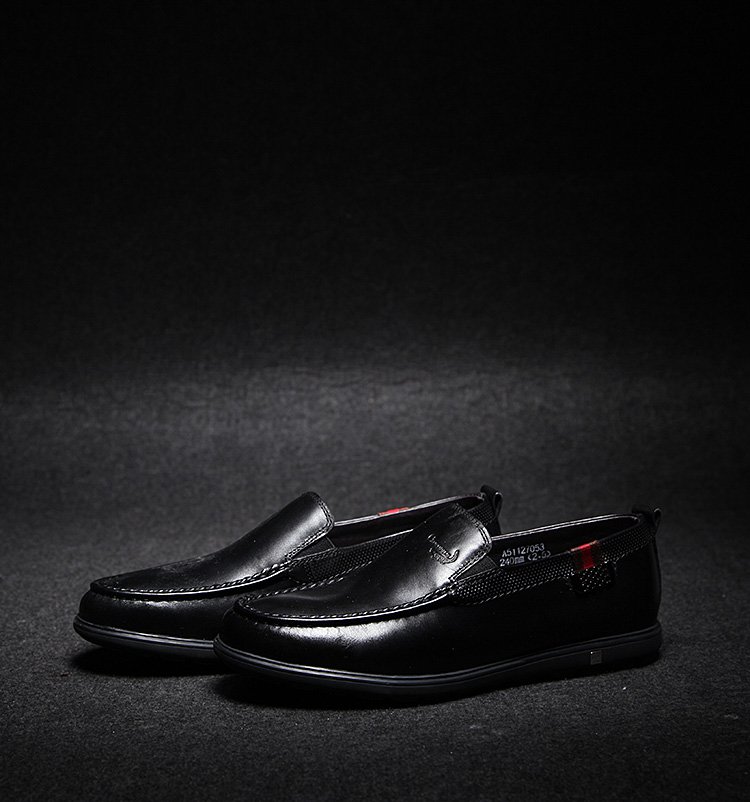 男士商务休闲牛皮皮鞋套脚平底懒人便鞋黑色