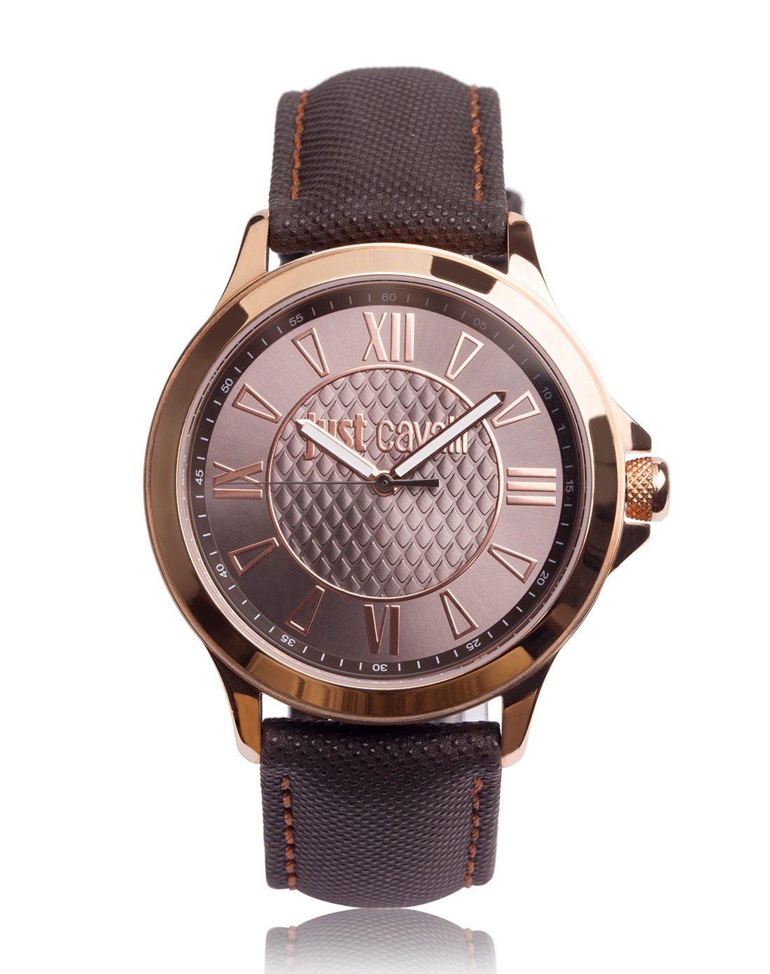 just cavalli简约系列男款蛇纹表盘真皮石英腕表