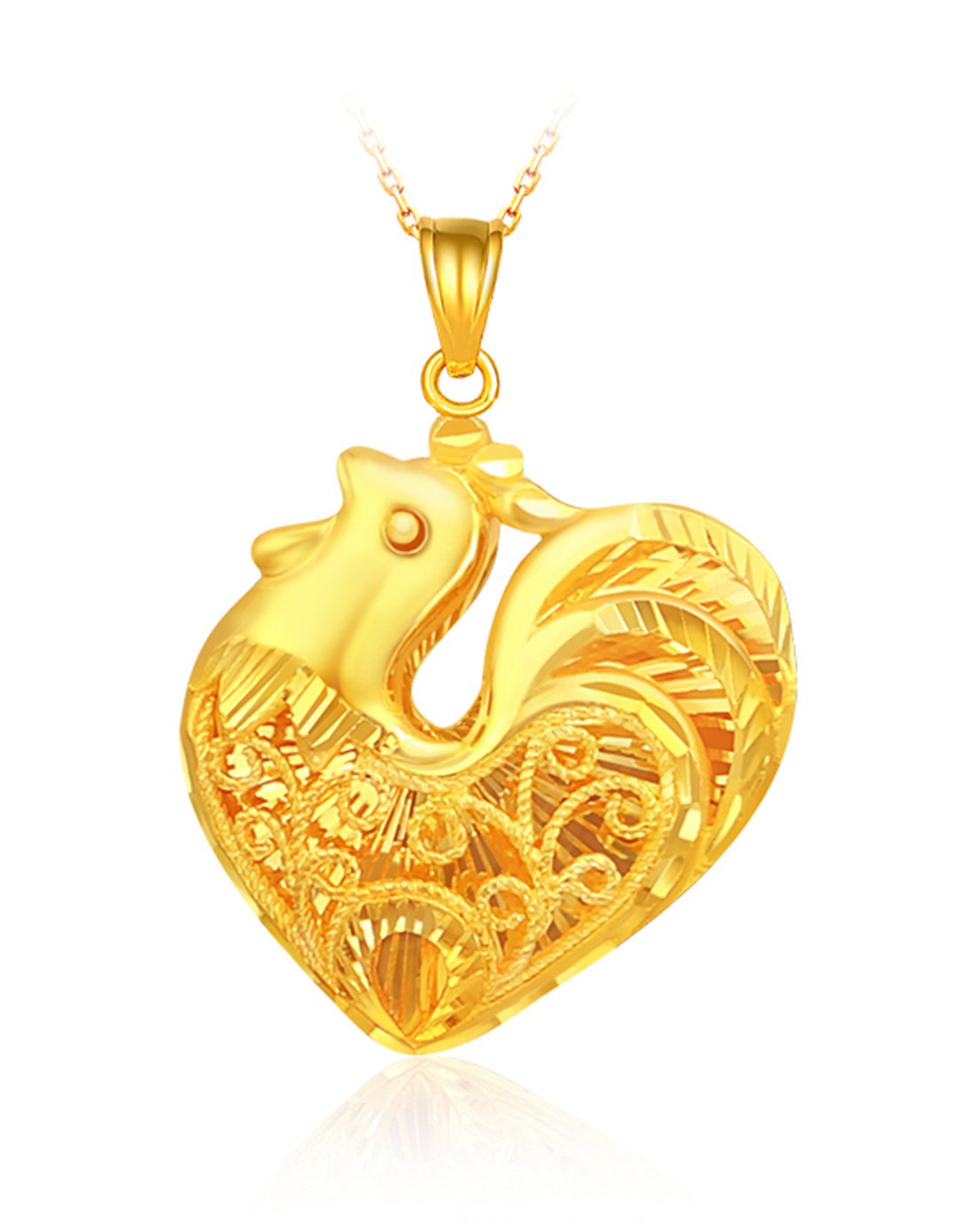 翠绿 足金花丝金鸡吊坠(计价/不含链)