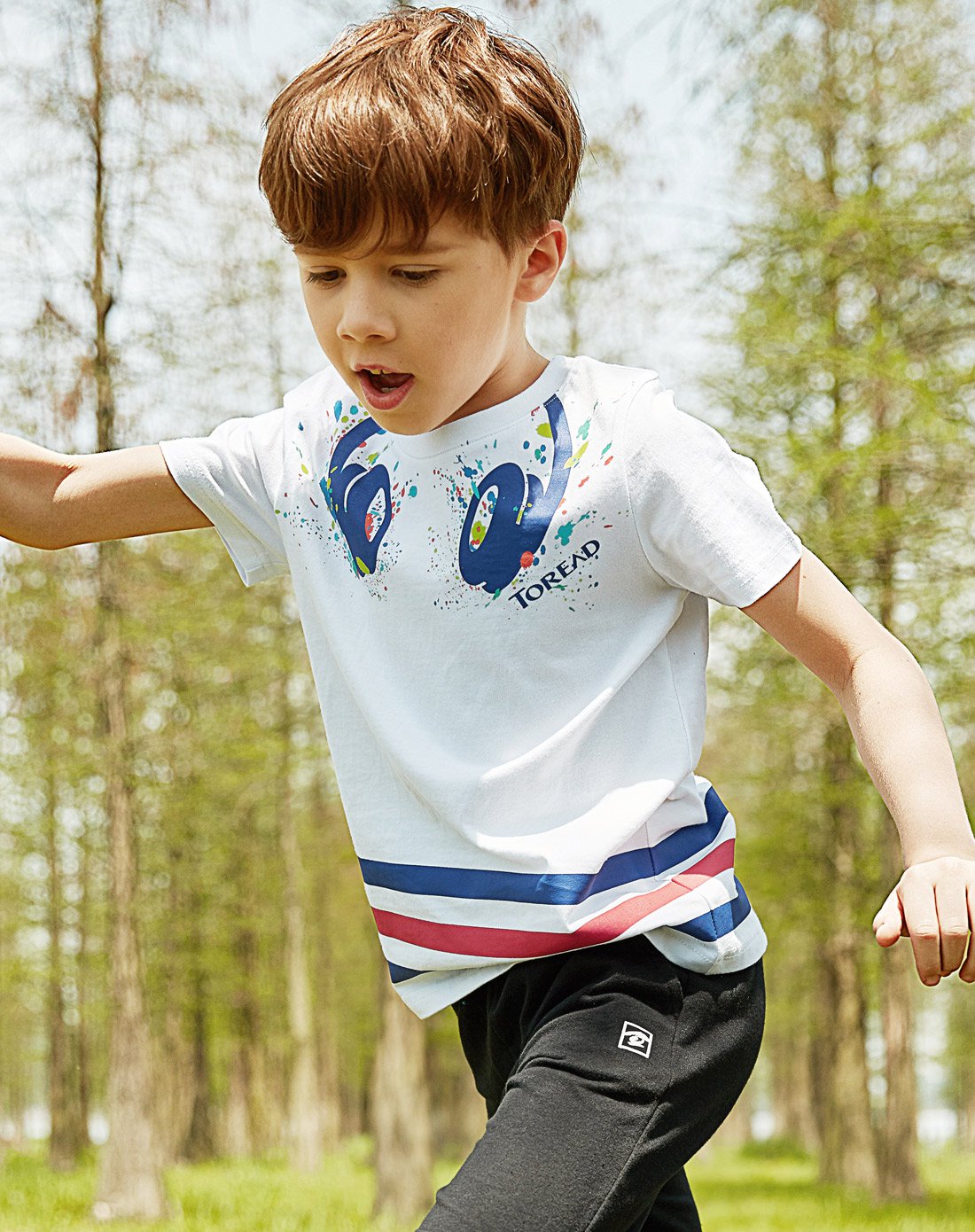 探路者toread kids 男童时尚印花针织短t恤白色
