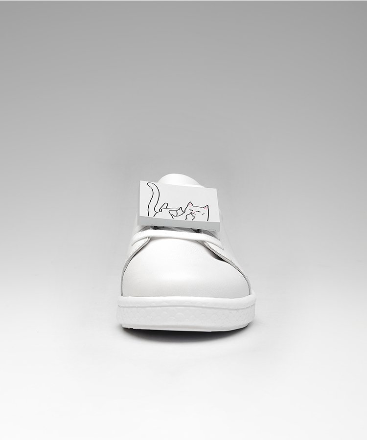 aumu2017新款女士个性中指猫真皮休闲小白鞋粉色