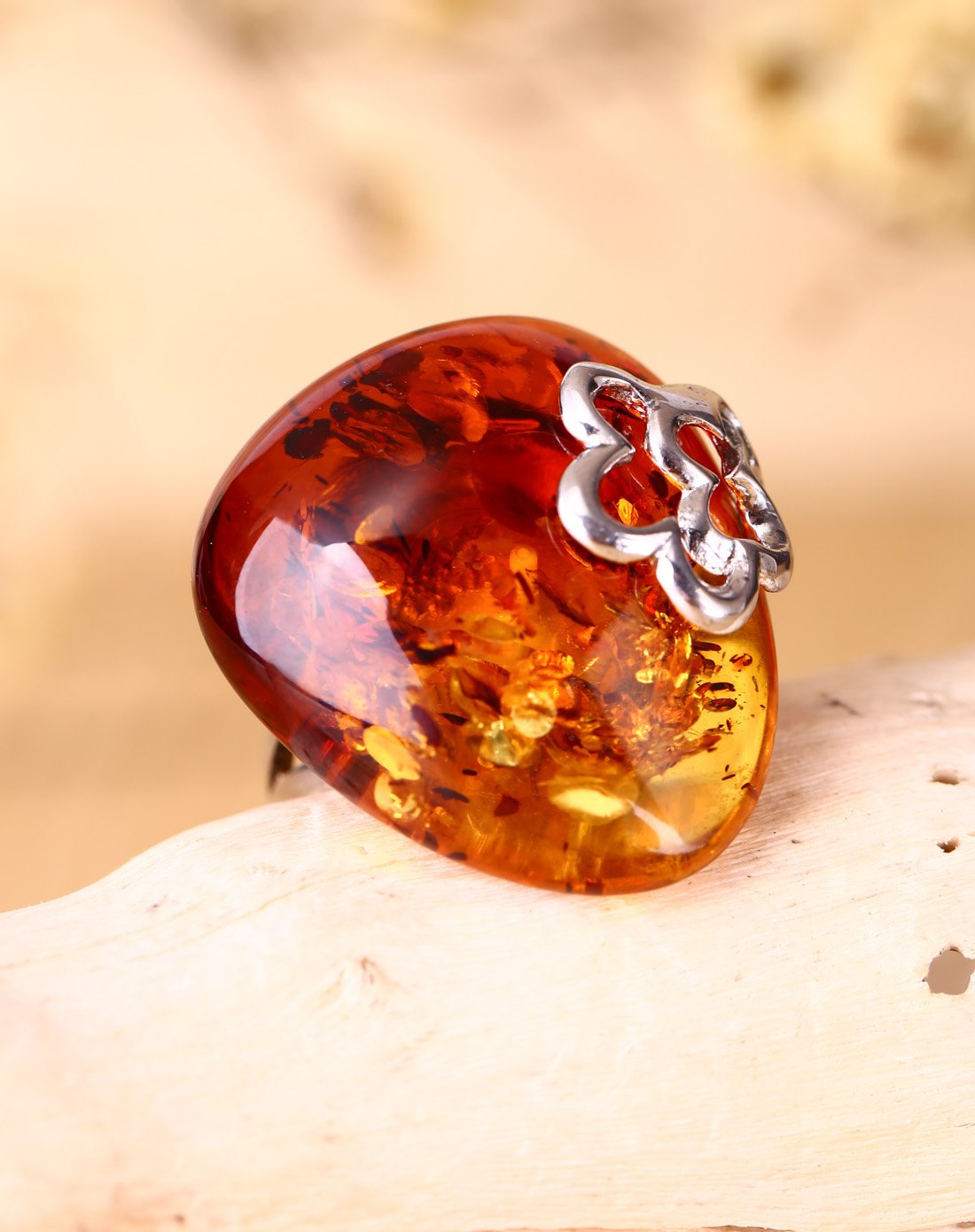 特惠 昊天 高贵大气花珀戒指附证书