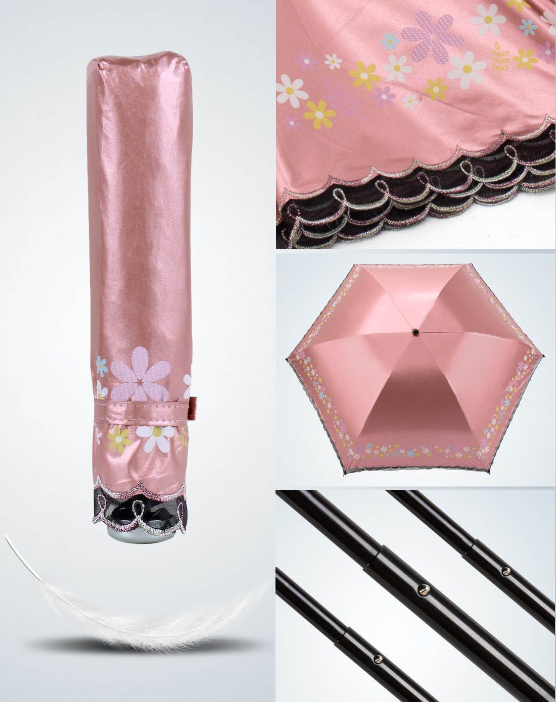 唯品特惠 超轻伞约142g蕾丝边超轻碳纤抗uv遮阳伞