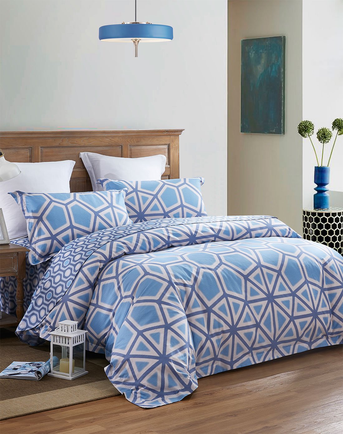 esprit&恐龙家纺家居用品专场dinosaur 全棉活性印花床单四件套蓝色