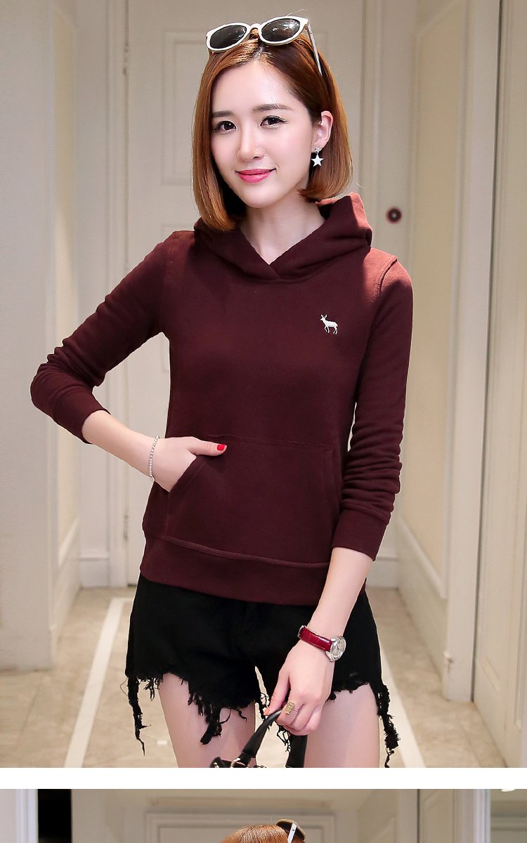 女款深酒红色绣标双层帽卫衣uc16aw001-1_唯品会