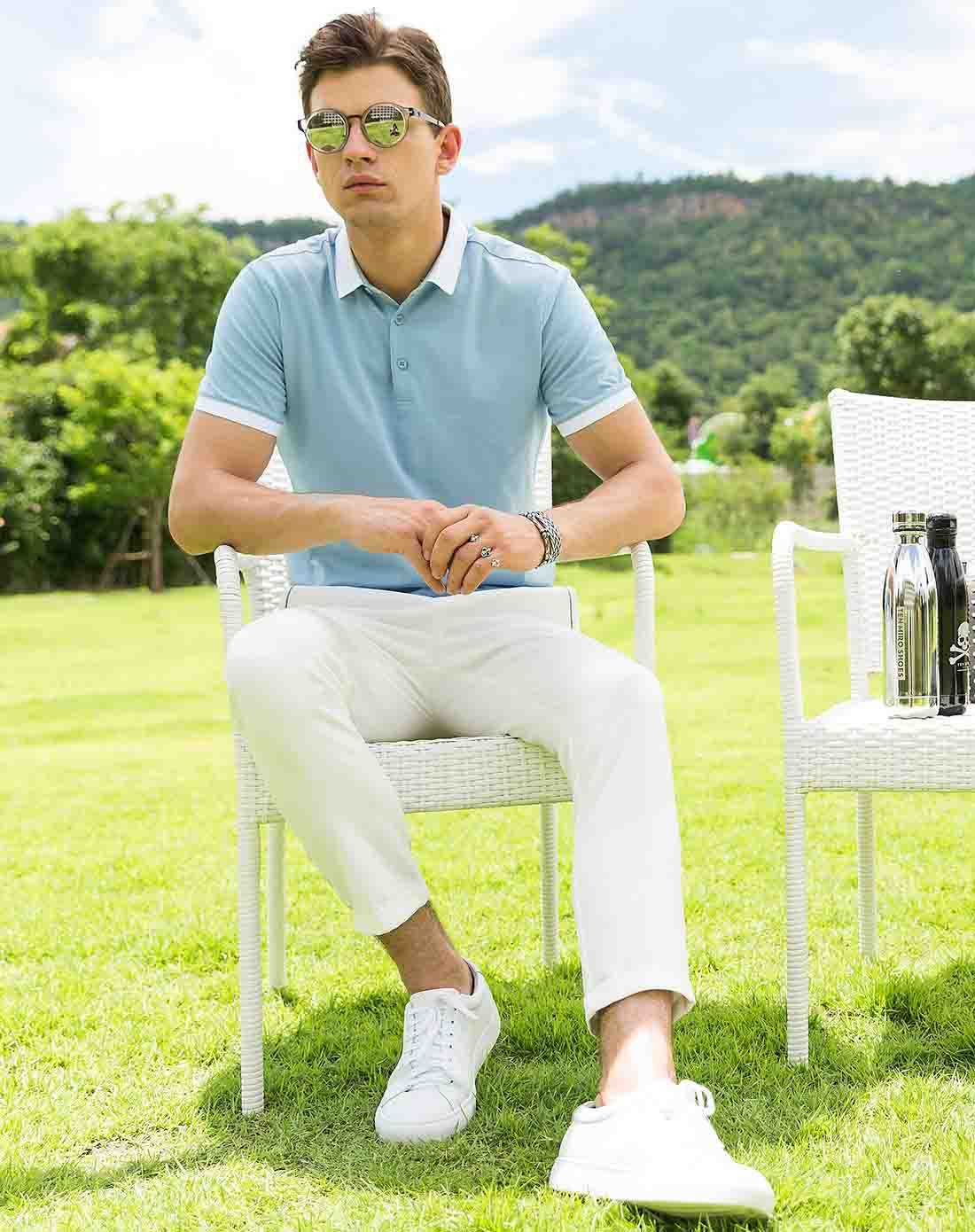 轻奢夏季百搭纯棉撞色翻领男士短袖polo衫