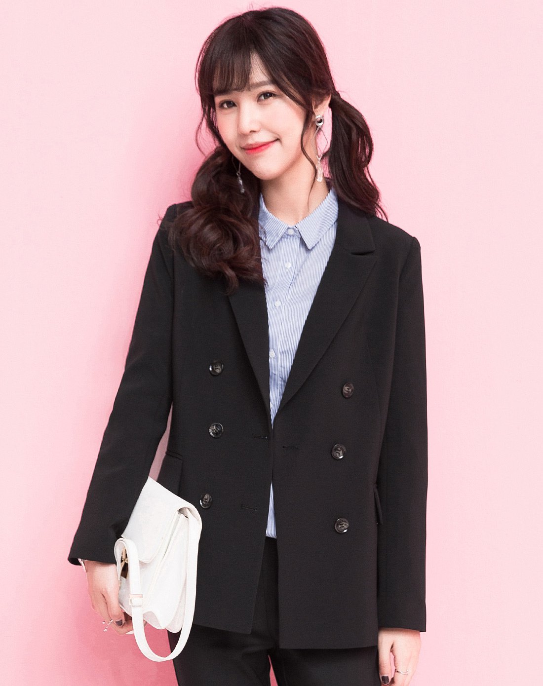 ol风通勤百搭外套 双排扣西装