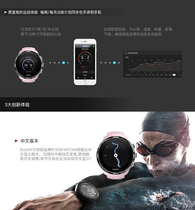 suunto颂拓 斯巴达极速光电心率黑色 彩屏触控智能运动手表