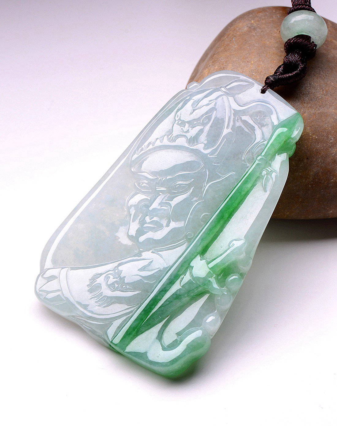 金万年kimani 天然a货翡翠冰糯种白底青常胜将军挂件/翡翠吊坠/玉吊坠