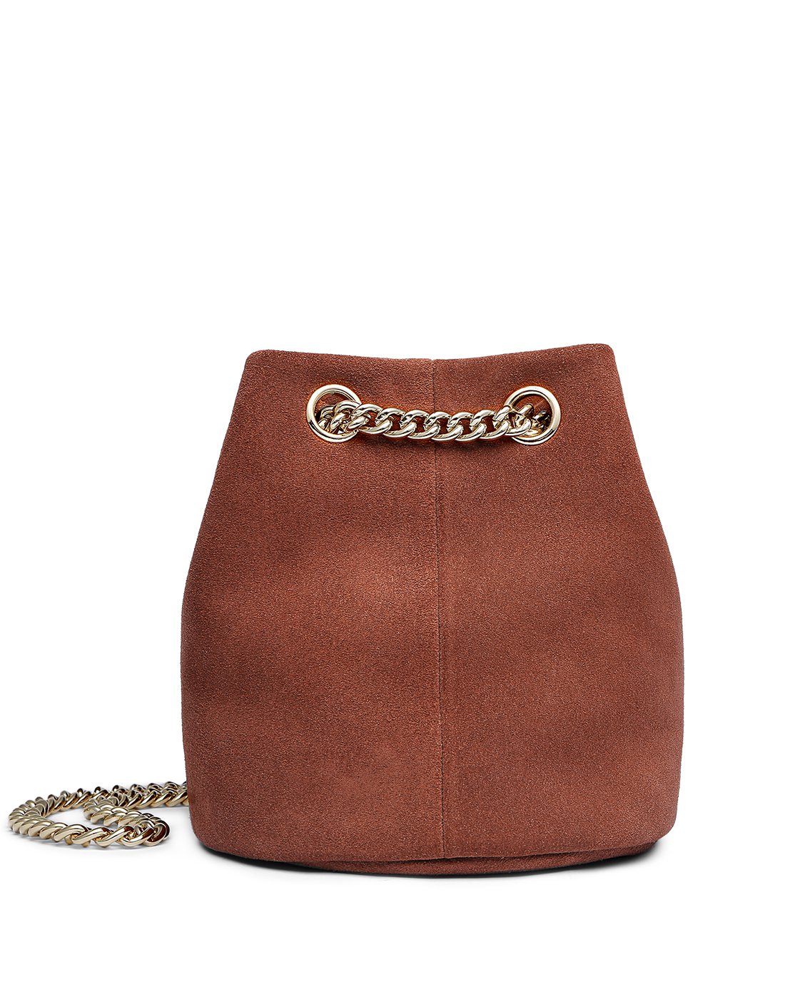 简约百搭单肩小包 时尚反绒皮链条水桶包