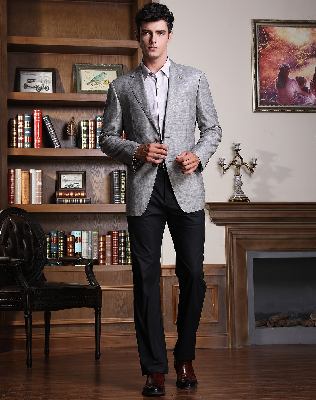 羊毛浅格纹儒雅男士单西装