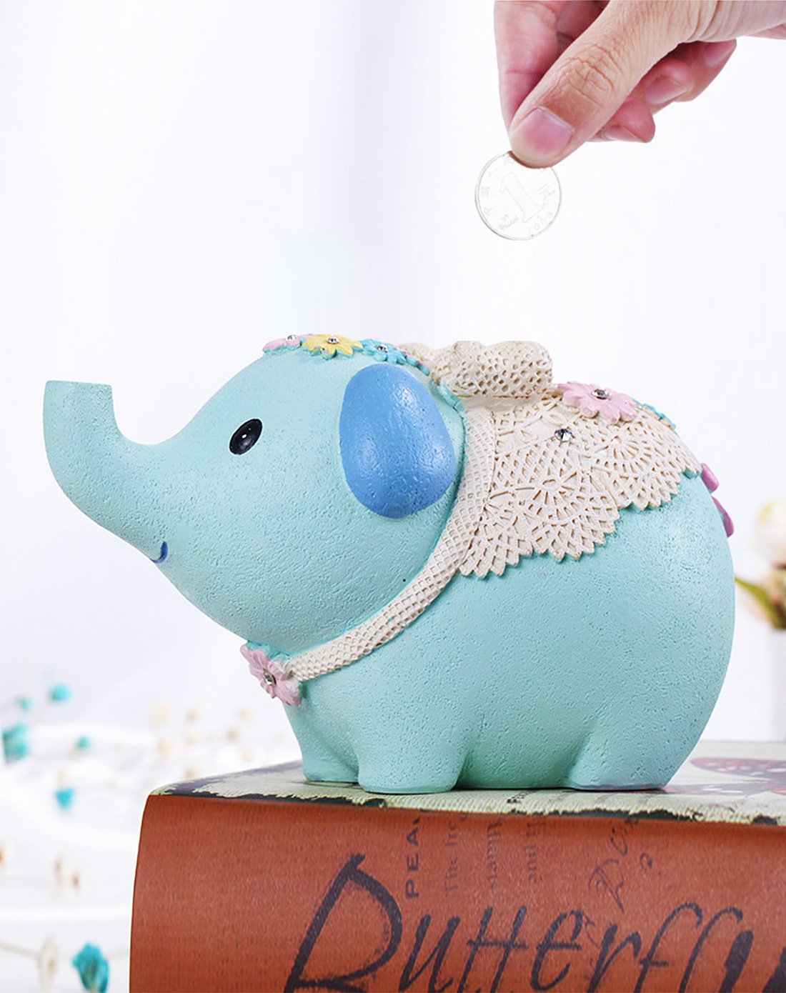 精美雕花呆萌小象存钱罐摆件