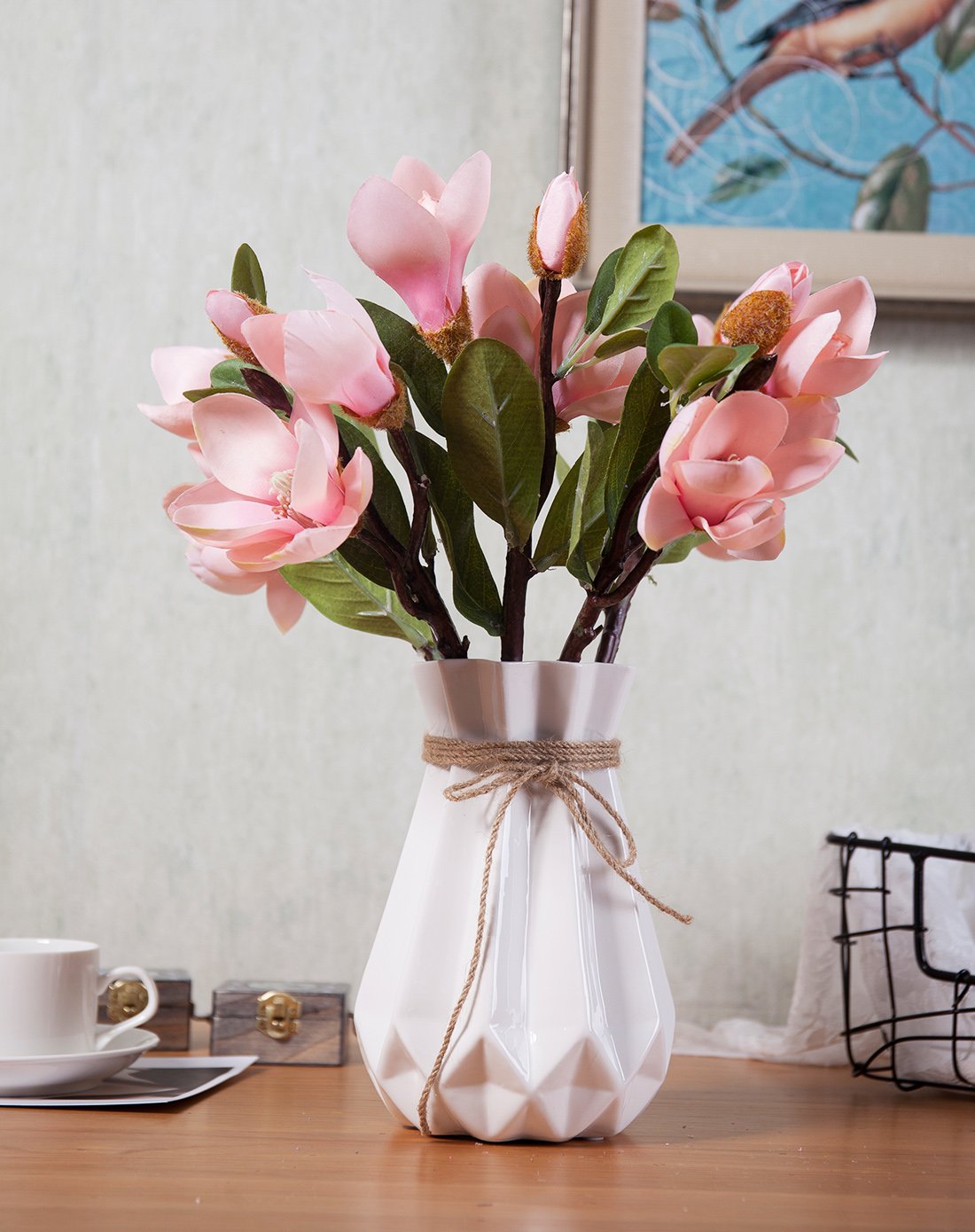 客厅书房单枝仿真花插花摆件(4头小玉兰花)