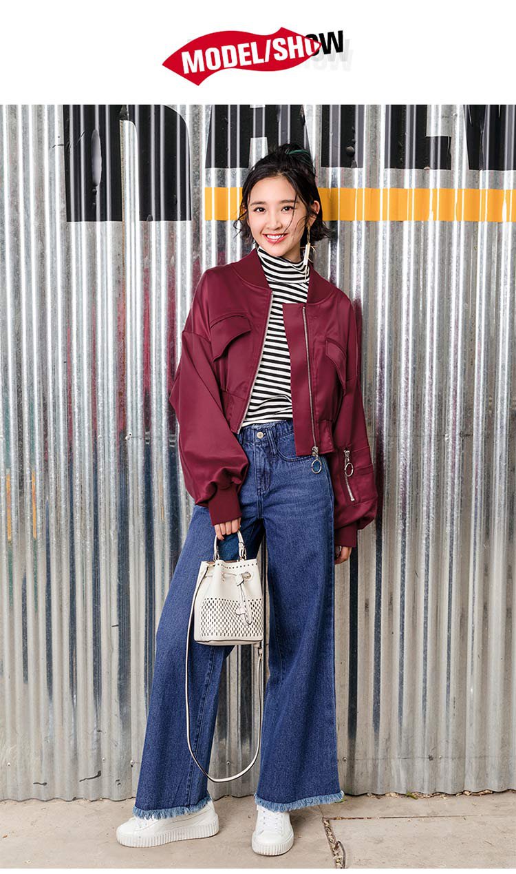 2017秋装新款【唐艺昕明星同款】毛边牛仔阔腿裤