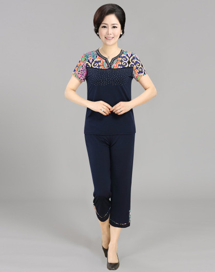 福玛玛烫钻印花(上衣 裤子)套装