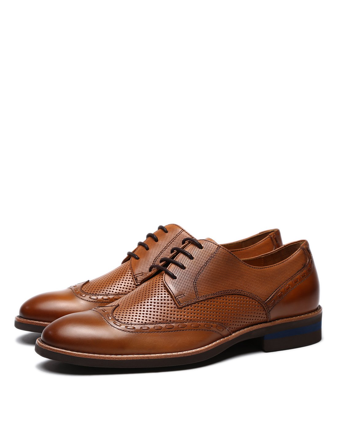 2018年新品布兰施圆头牛皮系带布洛克鞋男鞋男士休闲皮鞋男士皮鞋男鞋