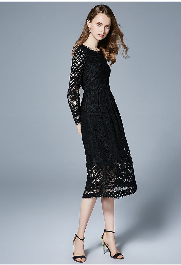 黑色蕾丝拼接高端精致连衣裙