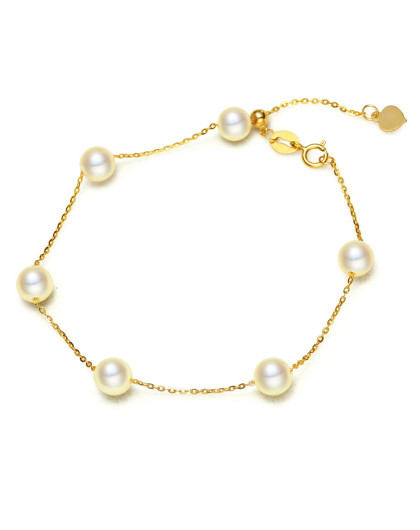 黛米 浅金色正圆akoya海水珍珠手链18k金[附证书]