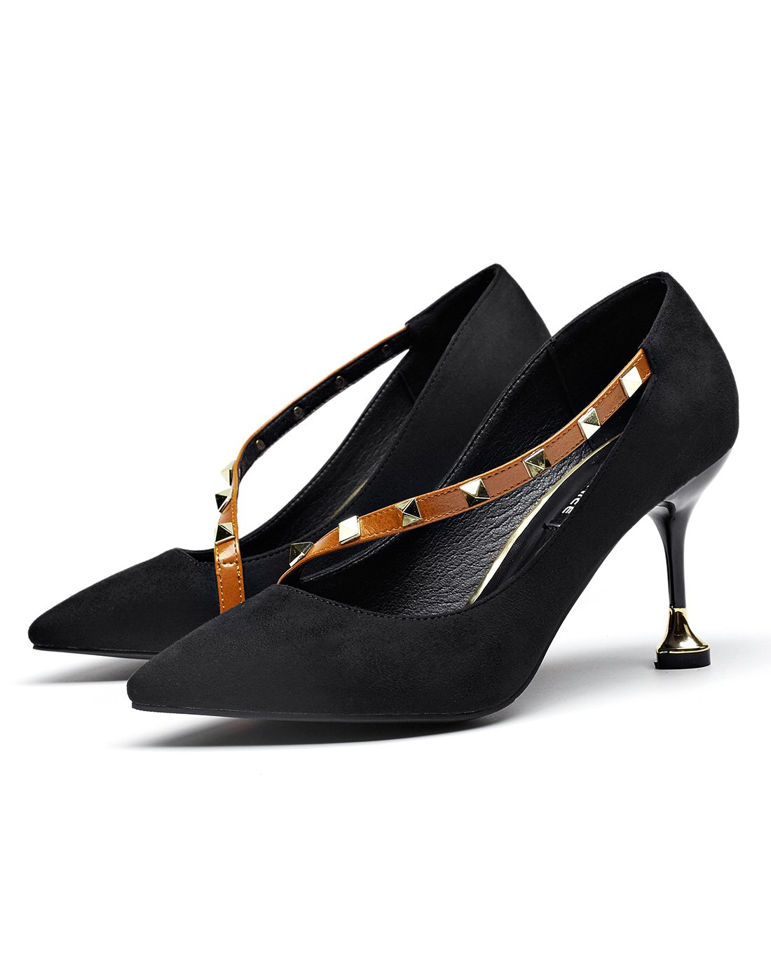 2018秋季新款时尚斜带猫跟尖头浅口单鞋女鞋