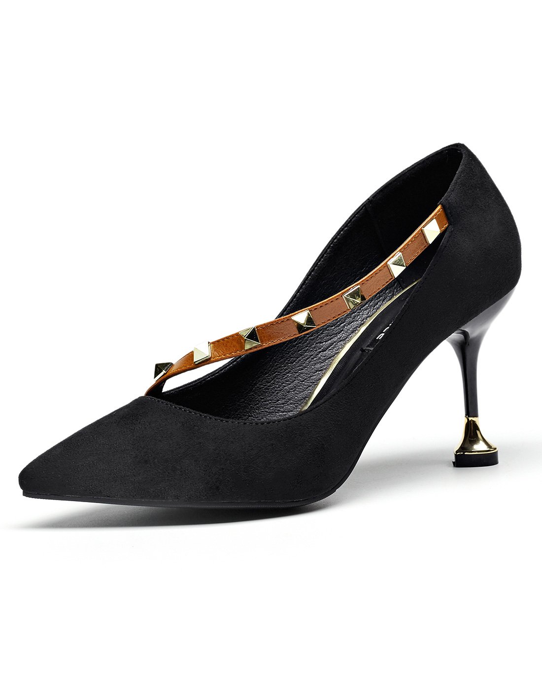 2018秋季新款时尚斜带猫跟尖头浅口单鞋女鞋