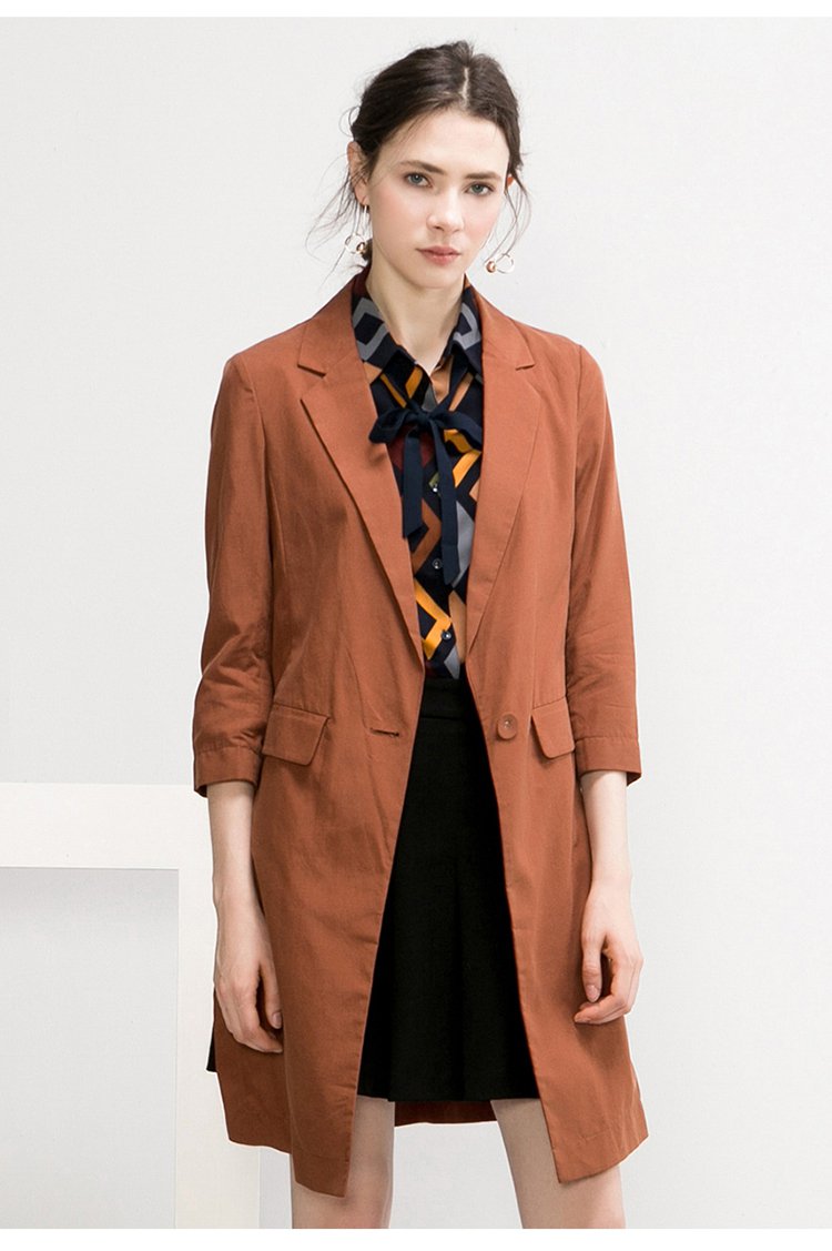 水云间sedate2017秋新款率性干练开衩中长款西装外套1163150220400684