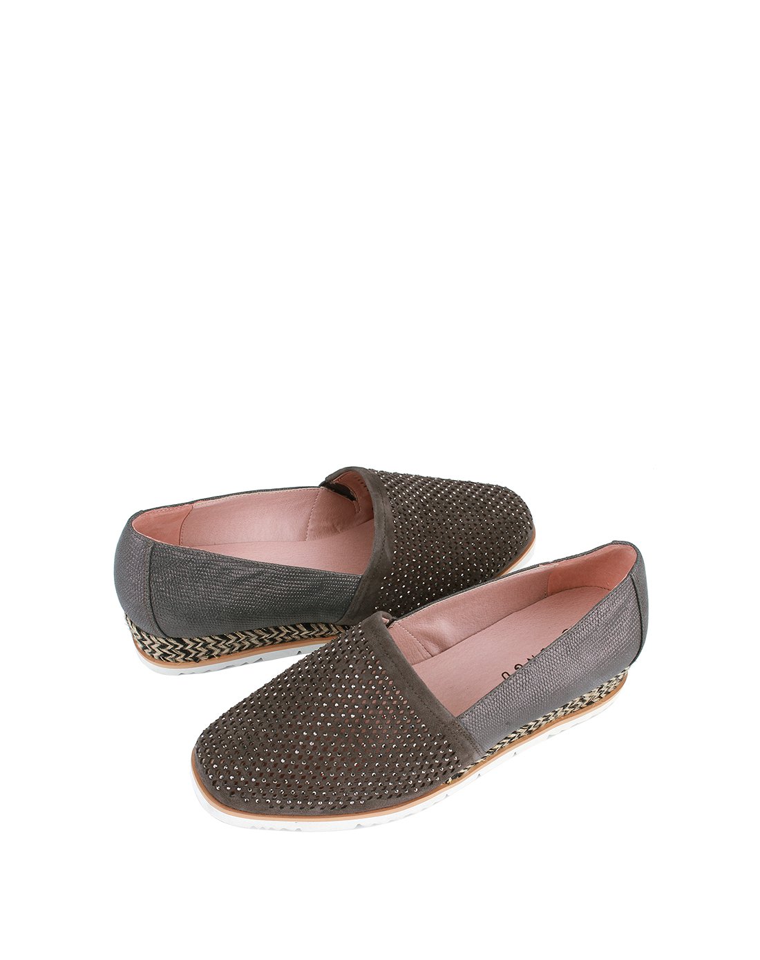 红谷女鞋 个性水钻【牛羊皮拼接】舒适半深口单鞋休闲鞋百搭小白鞋