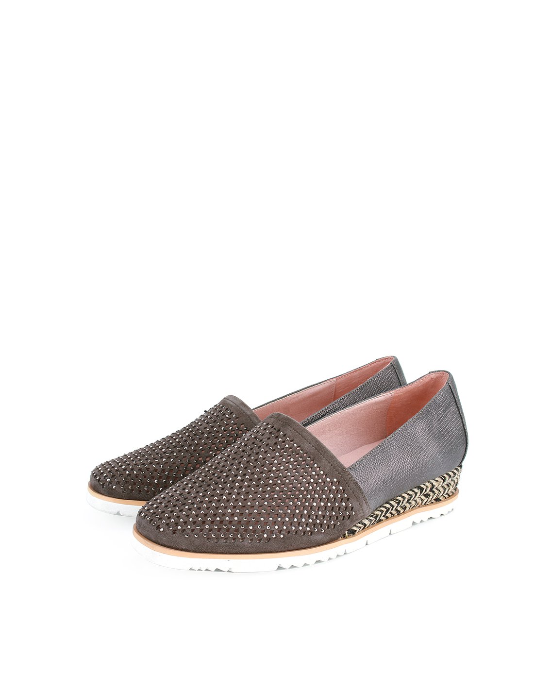 红谷女鞋 个性水钻【牛羊皮拼接】舒适半深口单鞋休闲鞋百搭小白鞋