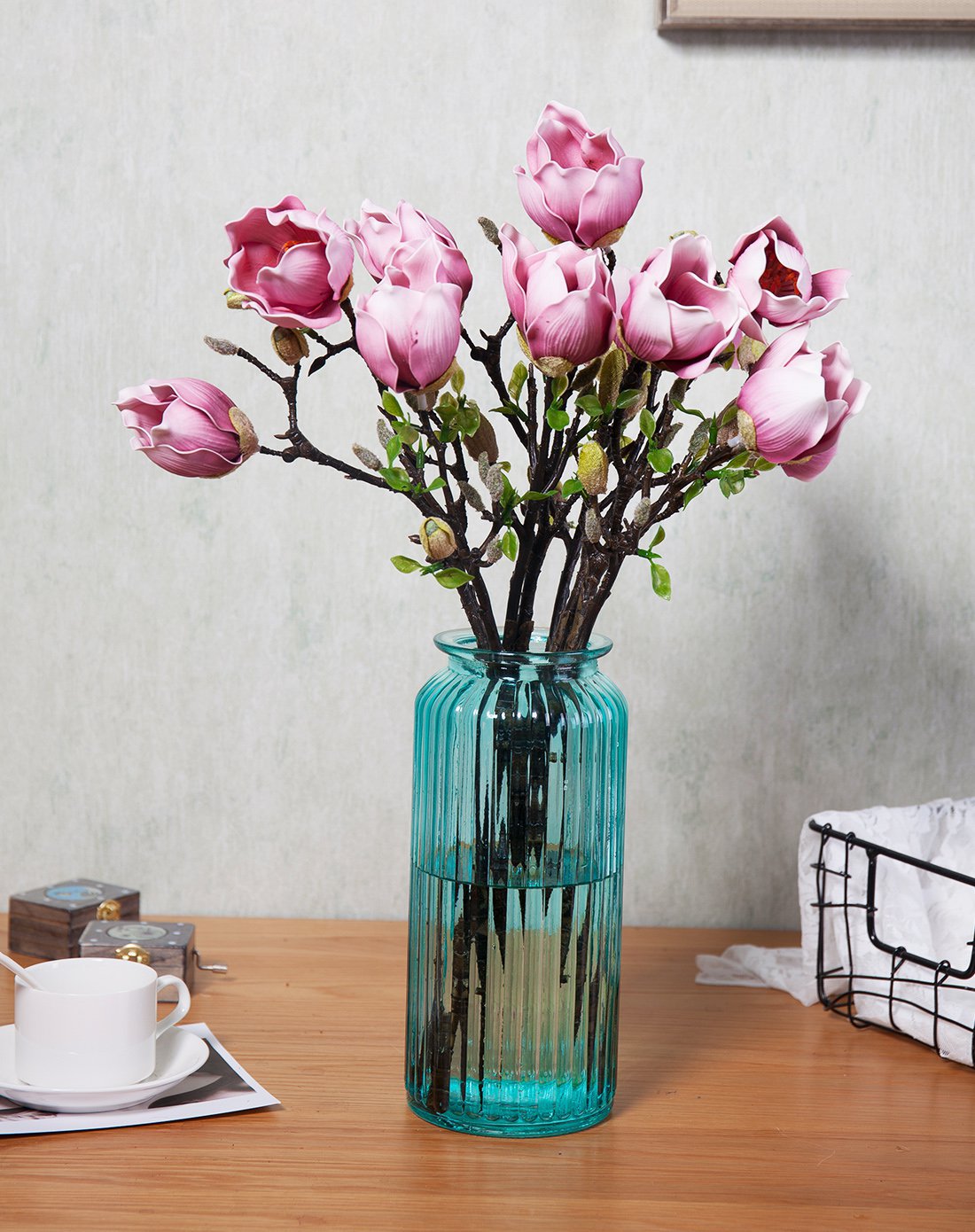 客厅书房单枝仿真花插花摆件(3头玉兰花)