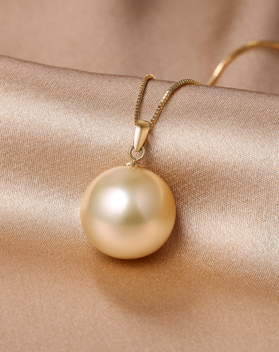 仙蒂瑞拉 稀有 14-15mm南洋香槟色珍珠18k金吊坠