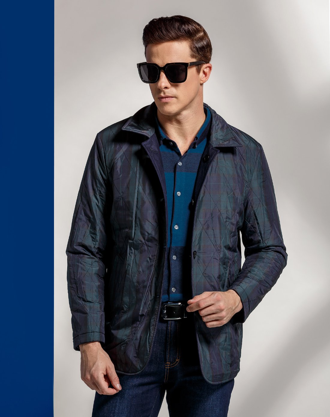 爵士丹尼a.jesdani男装特卖旗舰店 经典成熟菱角车线翻领双面穿棉服