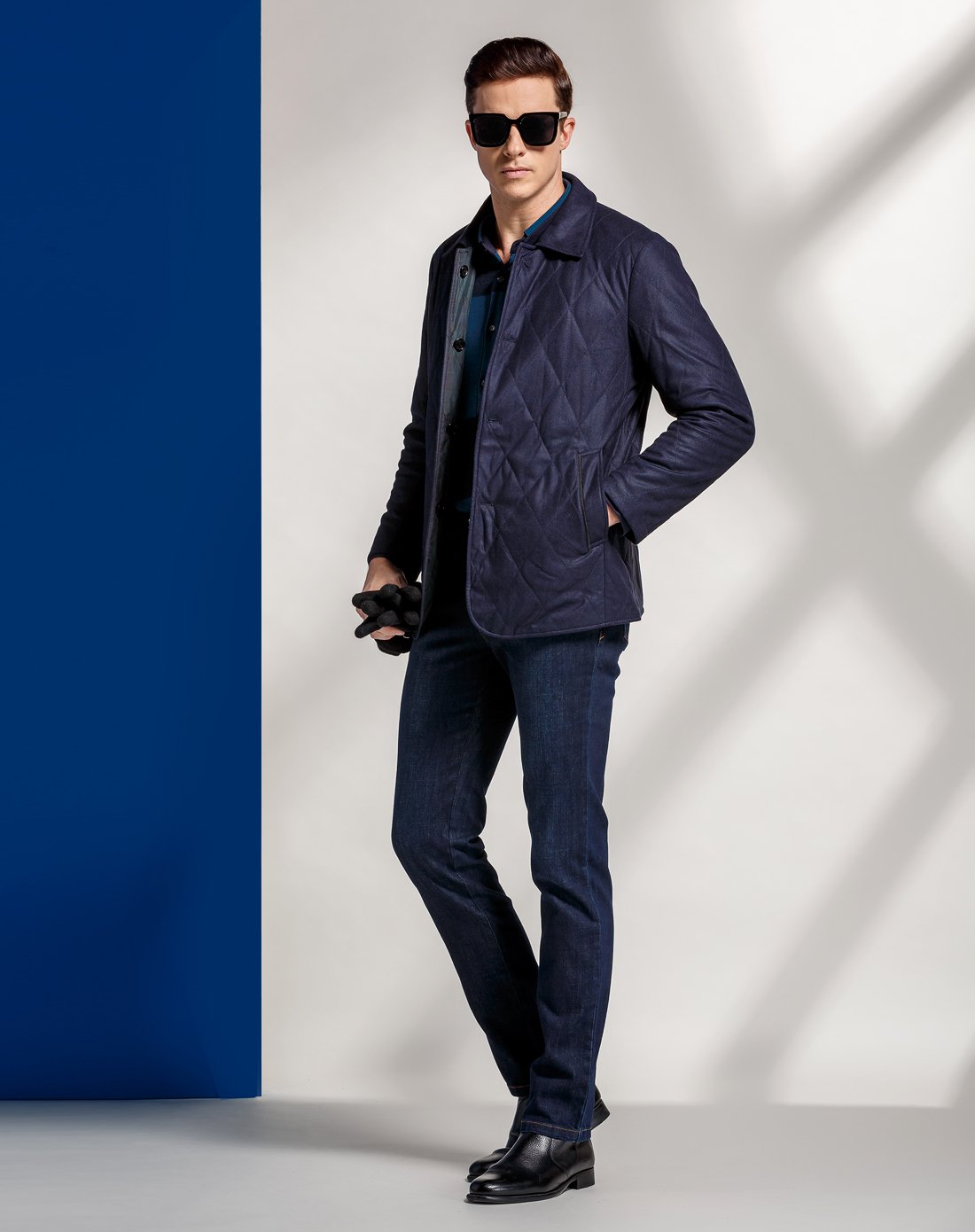 爵士丹尼a.jesdani男装特卖旗舰店 经典成熟菱角车线翻领双面穿棉服