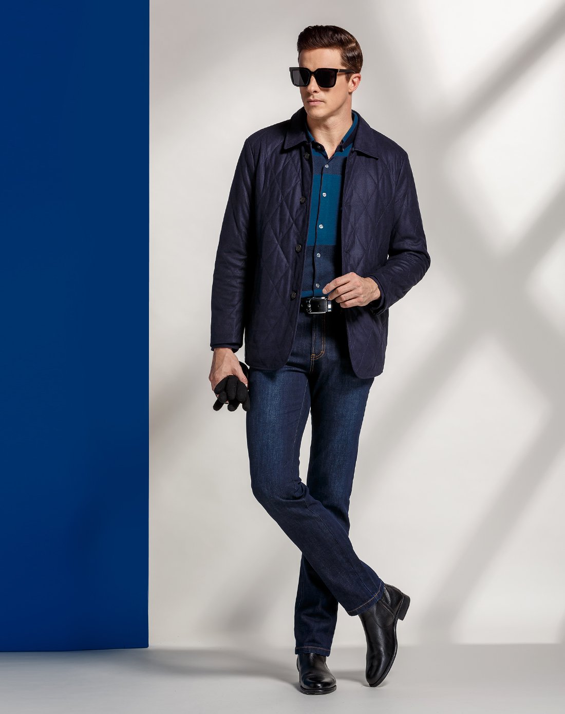 爵士丹尼a.jesdani男装特卖旗舰店 经典成熟菱角车线翻领双面穿棉服