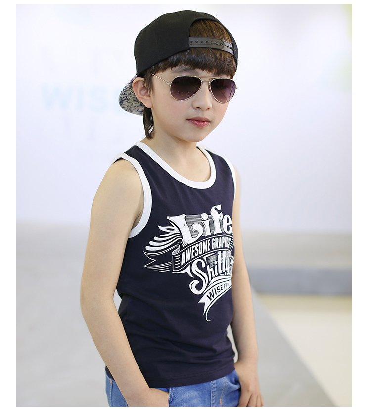 唯思凡儿童装男童背心夏装跨栏背心中大童夏季潮宝宝120-170码